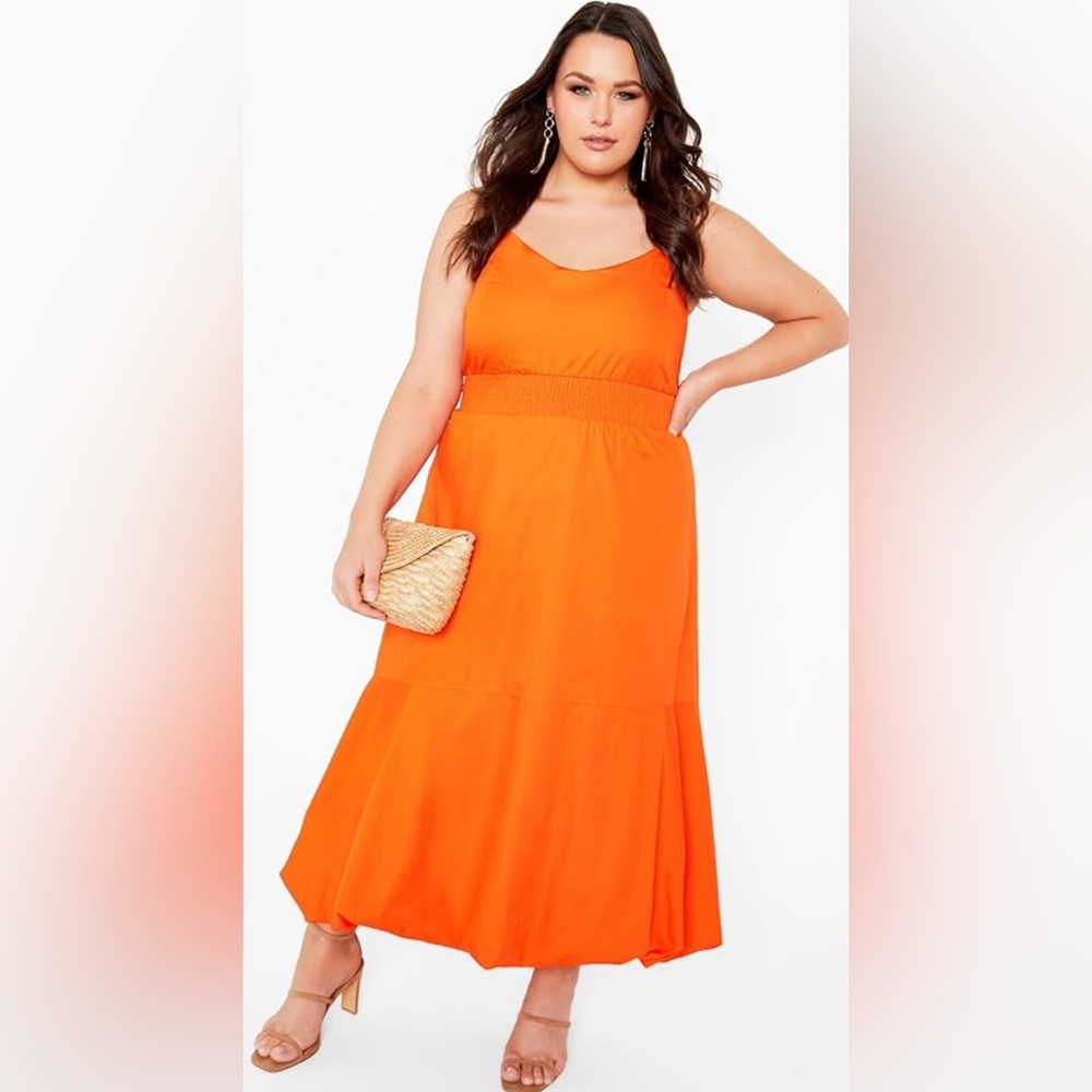 City Chic Eliza Orange Sleeveless Scoop Neck Sundress